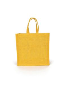 Yellow Gusset Window Jute Bags, 28cm x 28cm x 15cm