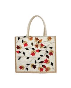 Off-White Gusset Applique Design Jute Bags, 20cm x 25cm x 13cm