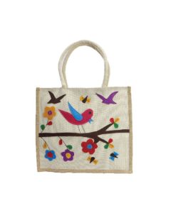 Off-White Gusset Applique Design Jute Bags, 36cm x 41cm x 13cm