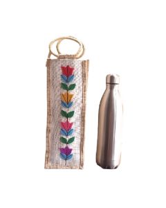 Off-White Gusset Applique Design Jute Bags, 36cm x 13cm x 10cm