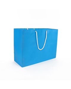 90gsm Blue Gusset Shopping Paper Bags, 32cm x 25cm x 10cm