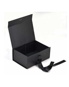 Black Collapsible Rigid Boxes with Ribbon, 23cm x 17cm x 8cm