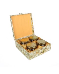 Peacock Design Dry Fruit Gift Box with 4 Jars & Handle, 24cm x 24cm x 10cm