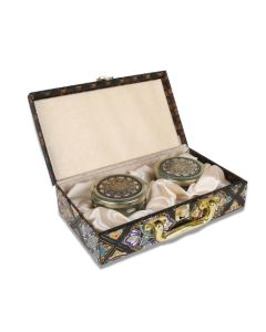 Mandala Design Trunk Box with 2 Jars & Handle, 25cm x 15cm x 8cm
