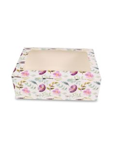Flower Printed Window Bakery Boxes, 25cm x 25cm x 9cm