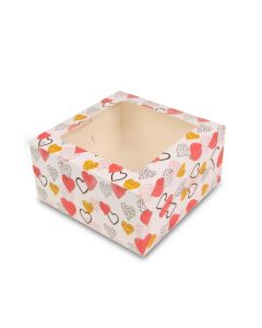 Red Heart Printed Window Bakery Boxes, 18cm x 18cm x 9cm