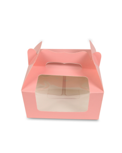 Pink L Window Bakery Boxes with Handle, 18cm x 18cm x 9cm