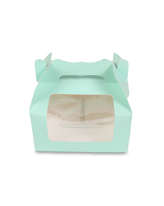 Green L Window Bakery Boxes with Handle, 18cm x 18cm x 9cm