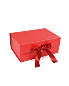 Red Collapsible Rigid Boxes with Ribbon, 15cm x 15cm x 5cm