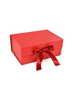 Red Collapsible Rigid Boxes with Ribbon, 15cm x 15cm x 5cm