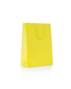 90gsm Yellow Gusset Shopping Paper Bags, 32cm x 25cm x 10cm